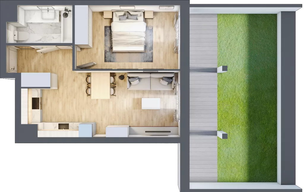 2 pokoje, mieszkanie 43,39 m², parter, oferta nr D/2, Dworzysko Park, Rzeszów, Przybyszówka, ul. Technologiczna