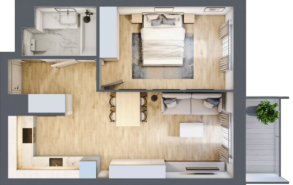 2 pokoje, mieszkanie 44,46 m², piętro 1, oferta nr D/9, Dworzysko Park, Rzeszów, Przybyszówka, ul. Technologiczna