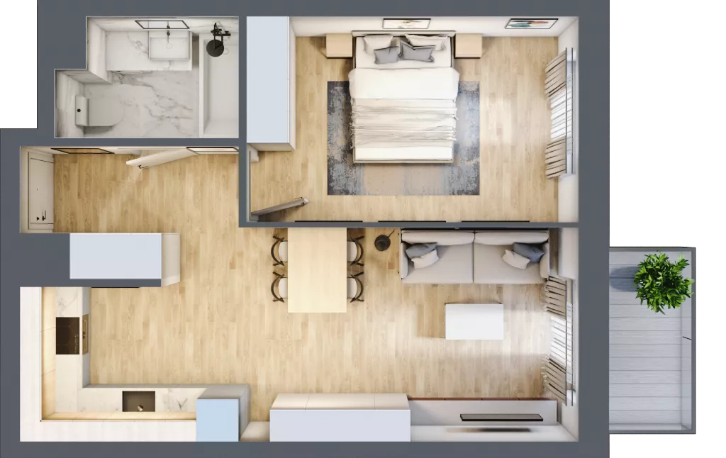 2 pokoje, mieszkanie 44,46 m², piętro 3, oferta nr D/26, Dworzysko Park, Rzeszów, Przybyszówka, ul. Technologiczna