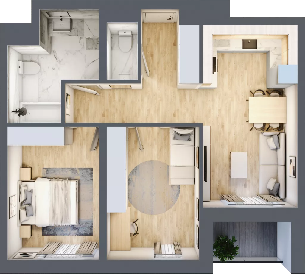 3 pokoje, mieszkanie 60,18 m², piętro 6, oferta nr D/54, Dworzysko Park, Rzeszów, Przybyszówka, ul. Technologiczna