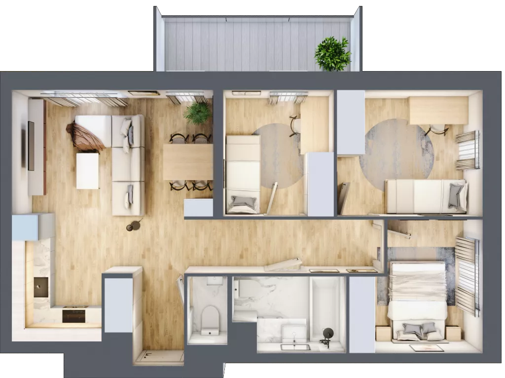 4 pokoje, mieszkanie 62,24 m², piętro 9, oferta nr D/74, Dworzysko Park, Rzeszów, Przybyszówka, ul. Technologiczna
