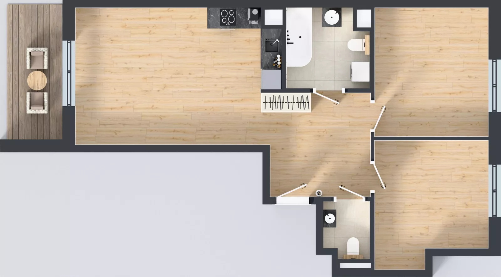 3 pokoje, mieszkanie 69,52 m², piętro 1, oferta nr E/47, Kusocińskiego budynek B, Gdańsk, Piecki-Migowo, Morena, ul. Kusocińskiego