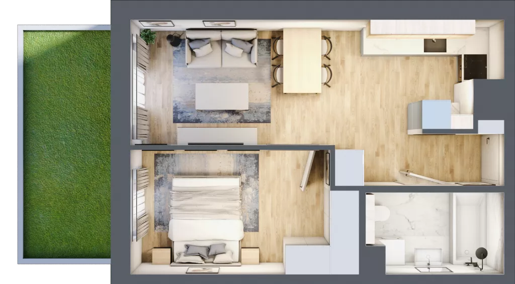 2 pokoje, mieszkanie 39,19 m², parter, oferta nr A/7, Impuls Marywilska, Warszawa, Białołęka, Żerań, ul. Marywilska 73