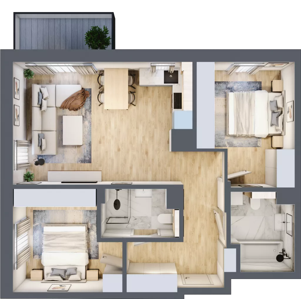 3 pokoje, mieszkanie 64,22 m², piętro 1, oferta nr B/77, Impuls Marywilska, Warszawa, Białołęka, Żerań, ul. Marywilska 73