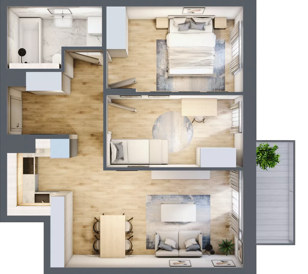 3 pokoje, mieszkanie 55,98 m², piętro 2, oferta nr B/90, Impuls Marywilska, Warszawa, Białołęka, Żerań, ul. Marywilska 73