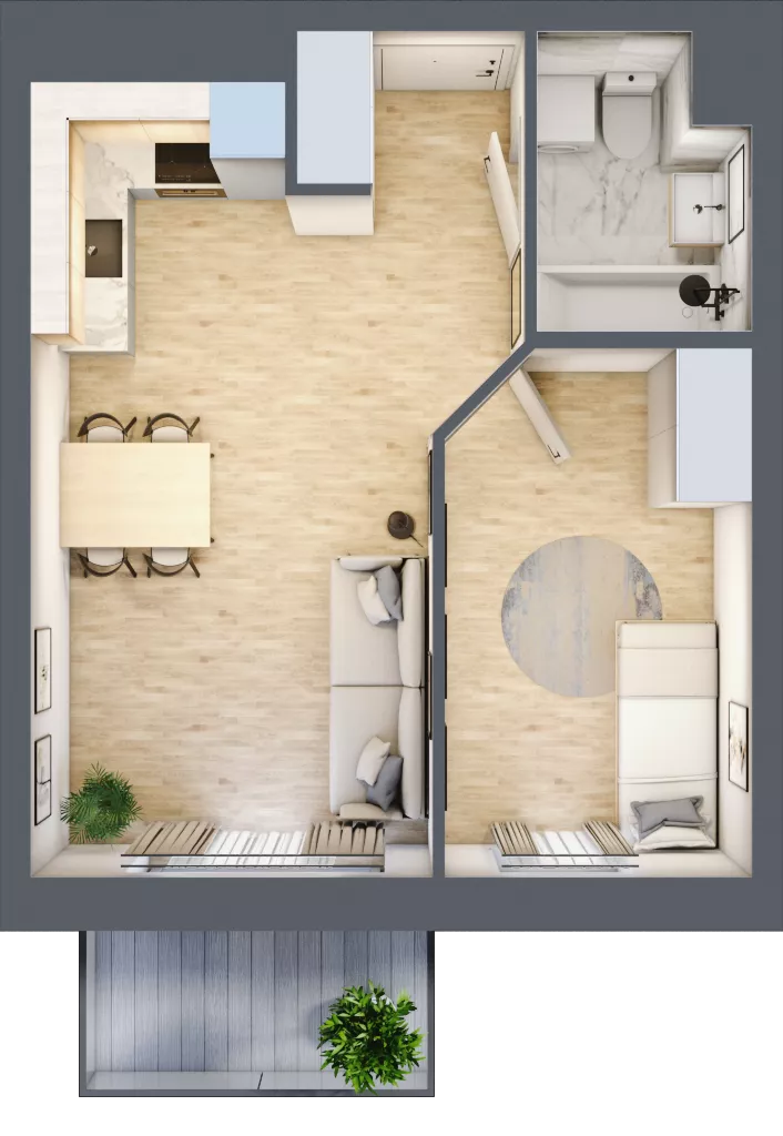 2 pokoje, mieszkanie 36,18 m², piętro 3, oferta nr M.C4.03.22, Osiedle Panorama Wiślana, Bydgoszcz, Fordon, ul. Fordońska 428