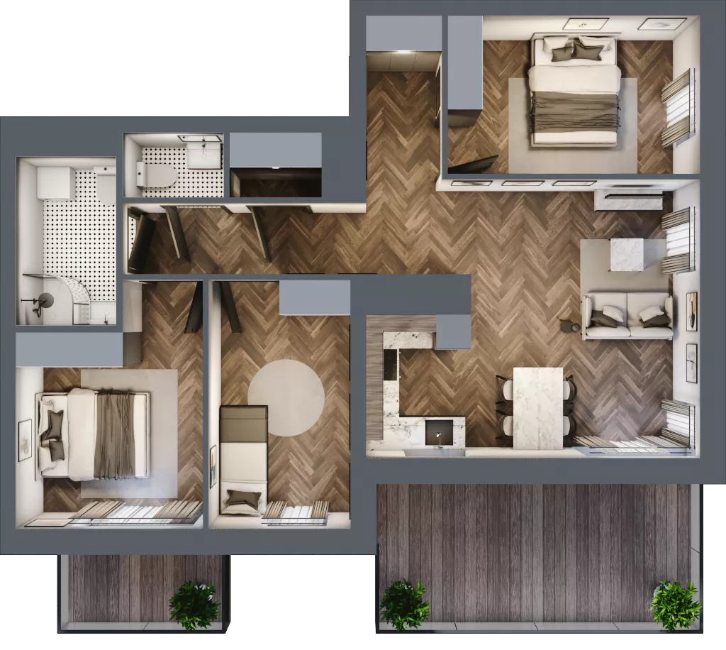 4 pokoje, mieszkanie 77,10 m², piętro 5, oferta nr C8.05.55, Osiedle Panorama Wiślana, Bydgoszcz, Fordon, ul. Fordońska 428