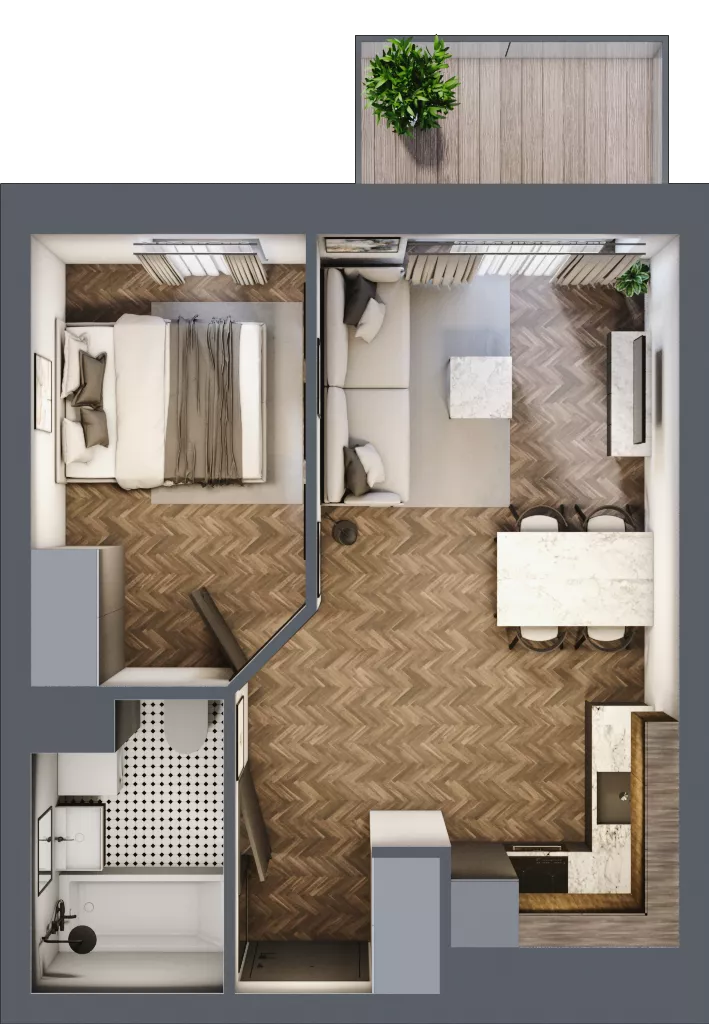 2 pokoje, mieszkanie 36,16 m², piętro 3, oferta nr C8.03.33, Osiedle Panorama Wiślana, Bydgoszcz, Fordon, ul. Fordońska 428