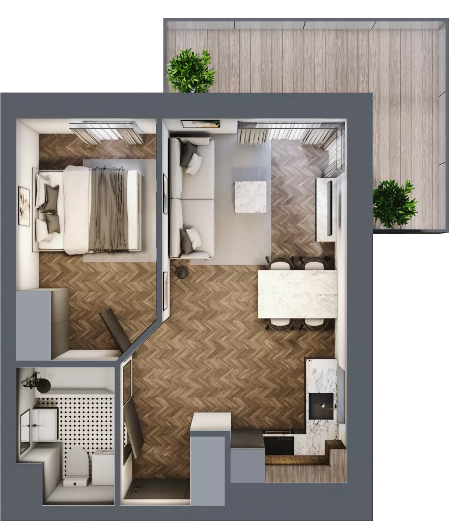 2 pokoje, mieszkanie 36,16 m², piętro 1, oferta nr C8.01.17, Osiedle Panorama Wiślana, Bydgoszcz, Fordon, ul. Fordońska 428