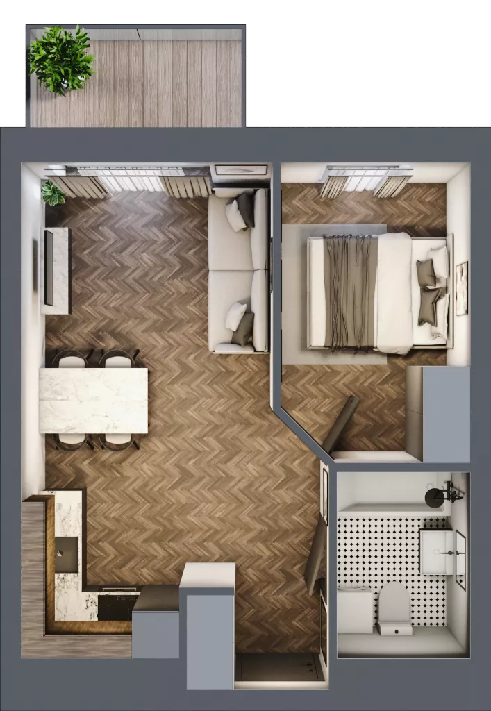 2 pokoje, mieszkanie 36,28 m², piętro 3, oferta nr C8.03.36, Osiedle Panorama Wiślana, Bydgoszcz, Fordon, ul. Fordońska 428