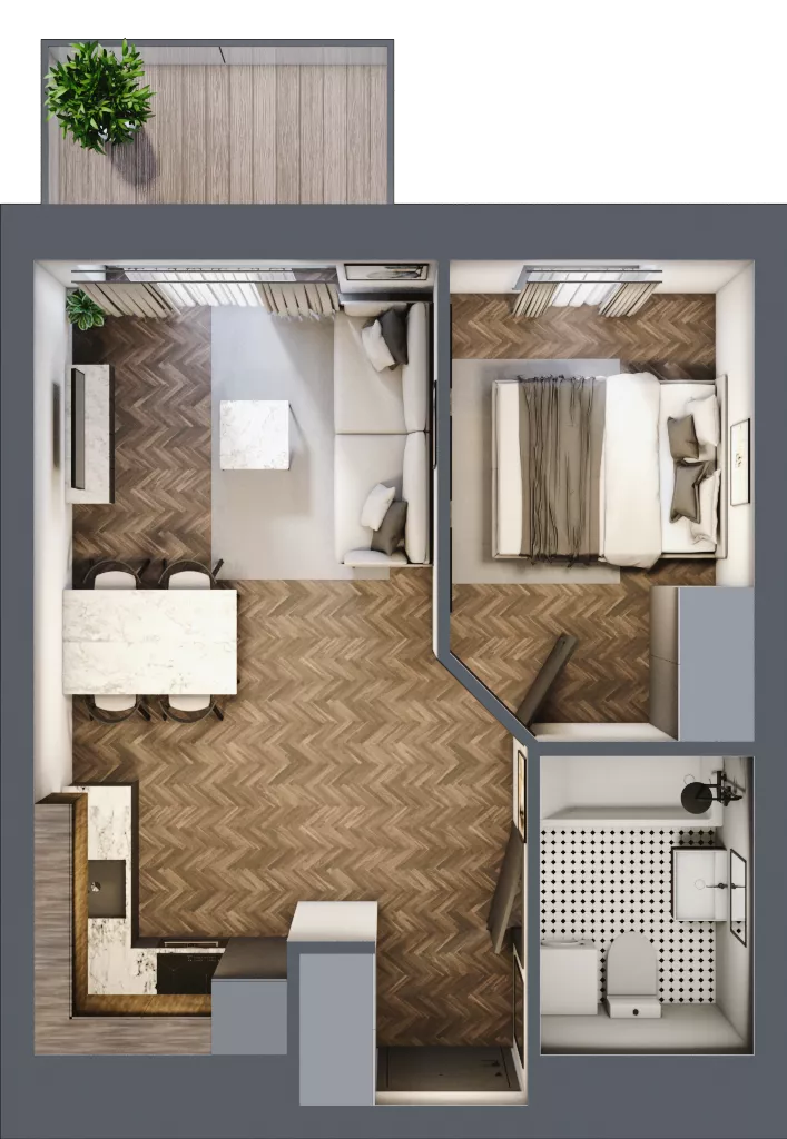 2 pokoje, mieszkanie 35,80 m², piętro 2, oferta nr C8.02.26, Osiedle Panorama Wiślana, Bydgoszcz, Fordon, ul. Fordońska 428