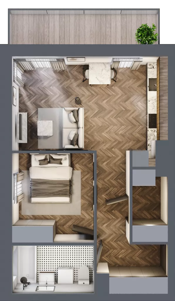 2 pokoje, mieszkanie 47,08 m², piętro 3, oferta nr C8.03.32, Osiedle Panorama Wiślana, Bydgoszcz, Fordon, ul. Fordońska 428