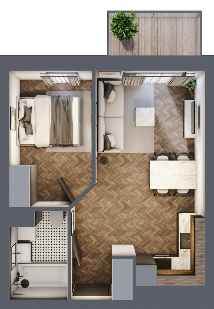 2 pokoje, mieszkanie 36,16 m², piętro 2, oferta nr C8.02.23, Osiedle Panorama Wiślana, Bydgoszcz, Fordon, ul. Fordońska 428