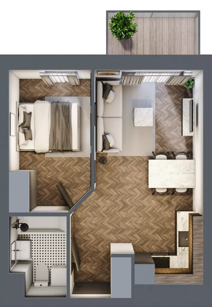 2 pokoje, mieszkanie 36,16 m², piętro 2, oferta nr C8.02.25, Osiedle Panorama Wiślana, Bydgoszcz, Fordon, ul. Fordońska 428
