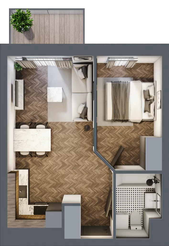 2 pokoje, mieszkanie 36,16 m², piętro 1, oferta nr C8.01.14, Osiedle Panorama Wiślana, Bydgoszcz, Fordon, ul. Fordońska 428