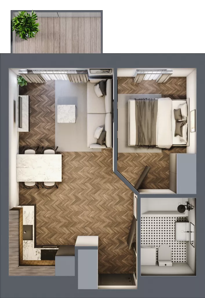 2 pokoje, mieszkanie 36,05 m², piętro 4, oferta nr C8.04.46, Osiedle Panorama Wiślana, Bydgoszcz, Fordon, ul. Fordońska 428