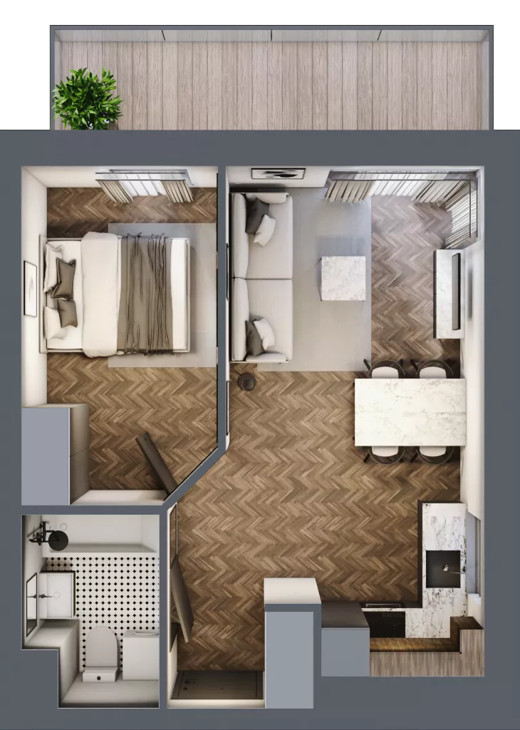 2 pokoje, mieszkanie 36,16 m², piętro 4, oferta nr C8.04.47, Osiedle Panorama Wiślana, Bydgoszcz, Fordon, ul. Fordońska 428