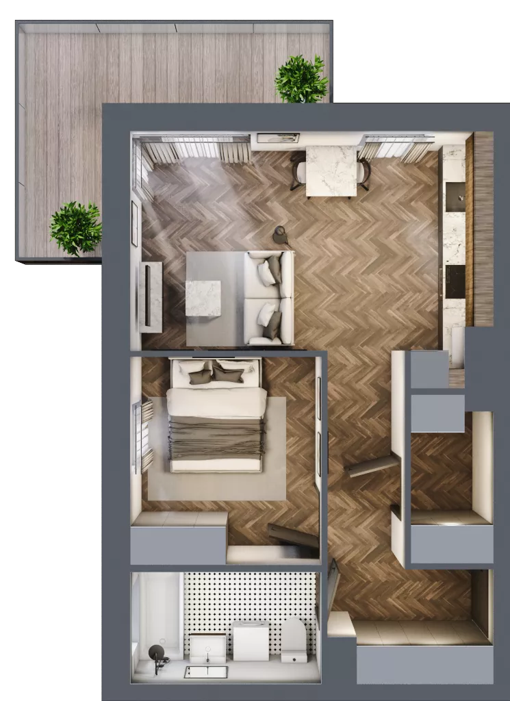 2 pokoje, mieszkanie 47,08 m², piętro 1, oferta nr C8.01.12, Osiedle Panorama Wiślana, Bydgoszcz, Fordon, ul. Fordońska 428