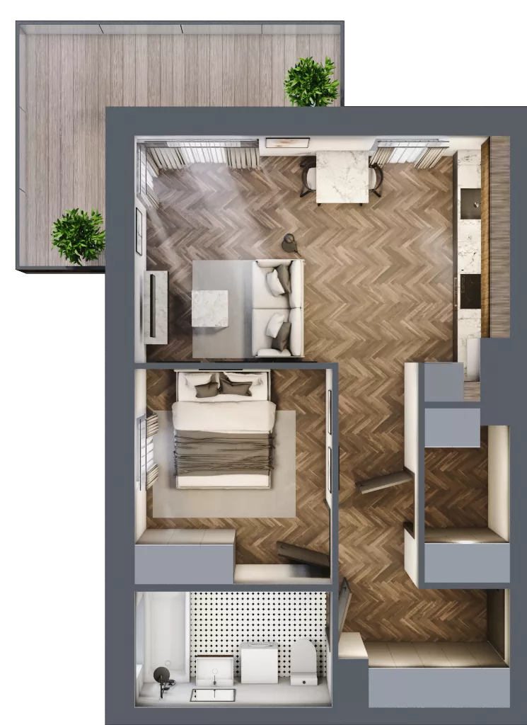2 pokoje, mieszkanie 47,08 m², piętro 2, oferta nr C8.02.22, Osiedle Panorama Wiślana, Bydgoszcz, Fordon, ul. Fordońska 428
