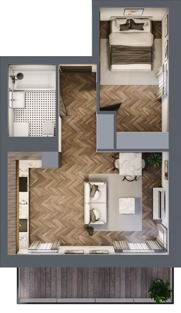 2 pokoje, mieszkanie 41,76 m², piętro 3, oferta nr C8.03.38, Osiedle Panorama Wiślana, Bydgoszcz, Fordon, ul. Fordońska 428