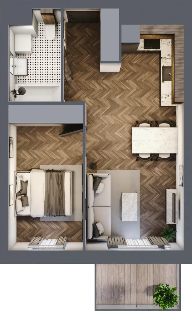 2 pokoje, mieszkanie 42,19 m², piętro 2, oferta nr A2.02.15, Osiedle Aura, Toruń, Jakubskie Przedmieście, ul. Żółkiewskiego 35