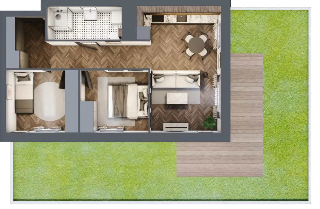 3 pokoje, mieszkanie 51,80 m², parter, oferta nr A2.00.05, Osiedle Aura, Toruń, Jakubskie Przedmieście, ul. Żółkiewskiego 35