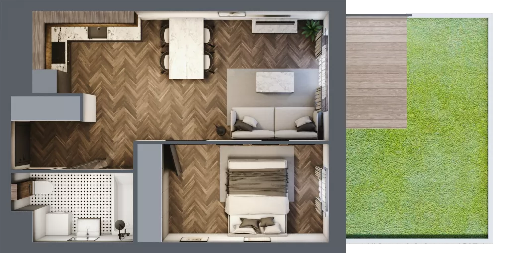 2 pokoje, mieszkanie 42,19 m², parter, oferta nr A2.00.03, Osiedle Aura, Toruń, Jakubskie Przedmieście, ul. Żółkiewskiego 35