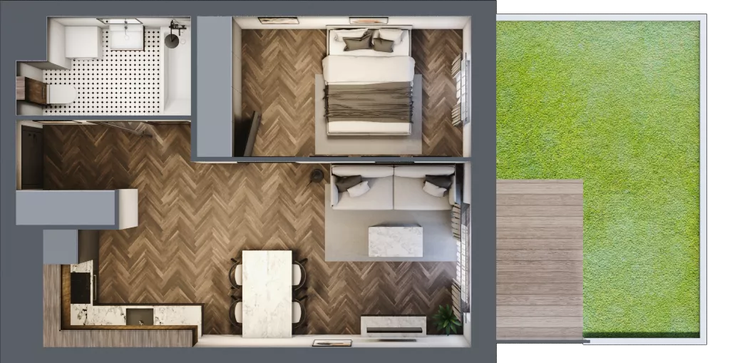 2 pokoje, mieszkanie 42,33 m², parter, oferta nr A2.00.04, Osiedle Aura, Toruń, Jakubskie Przedmieście, ul. Żółkiewskiego 35