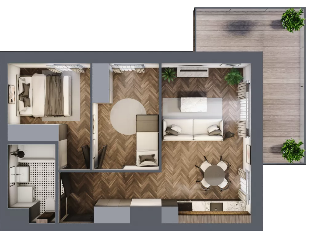 3 pokoje, mieszkanie 47,00 m², piętro 2, oferta nr A2.02.13, Osiedle Aura, Toruń, Jakubskie Przedmieście, ul. Żółkiewskiego 35