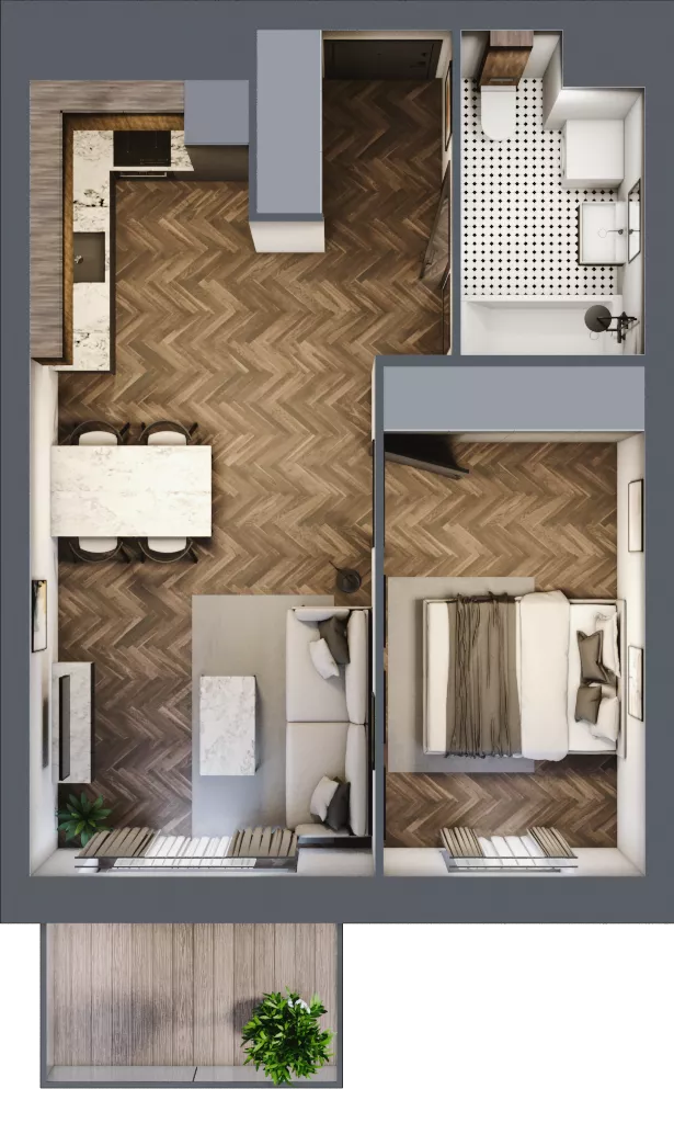 2 pokoje, mieszkanie 42,33 m², piętro 1, oferta nr A2.01.10, Osiedle Aura, Toruń, Jakubskie Przedmieście, ul. Żółkiewskiego 35
