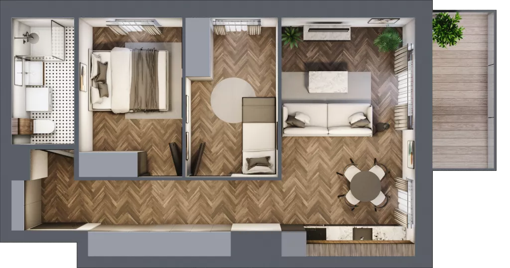 3 pokoje, mieszkanie 51,41 m², piętro 6, oferta nr A2.06.38, Osiedle Aura, Toruń, Jakubskie Przedmieście, ul. Żółkiewskiego 35