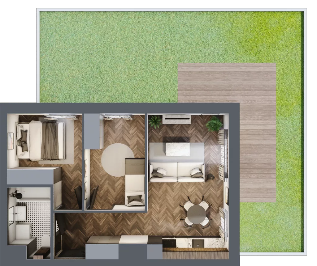 3 pokoje, mieszkanie 47,00 m², parter, oferta nr A2.00.01, Osiedle Aura, Toruń, Jakubskie Przedmieście, ul. Żółkiewskiego 35
