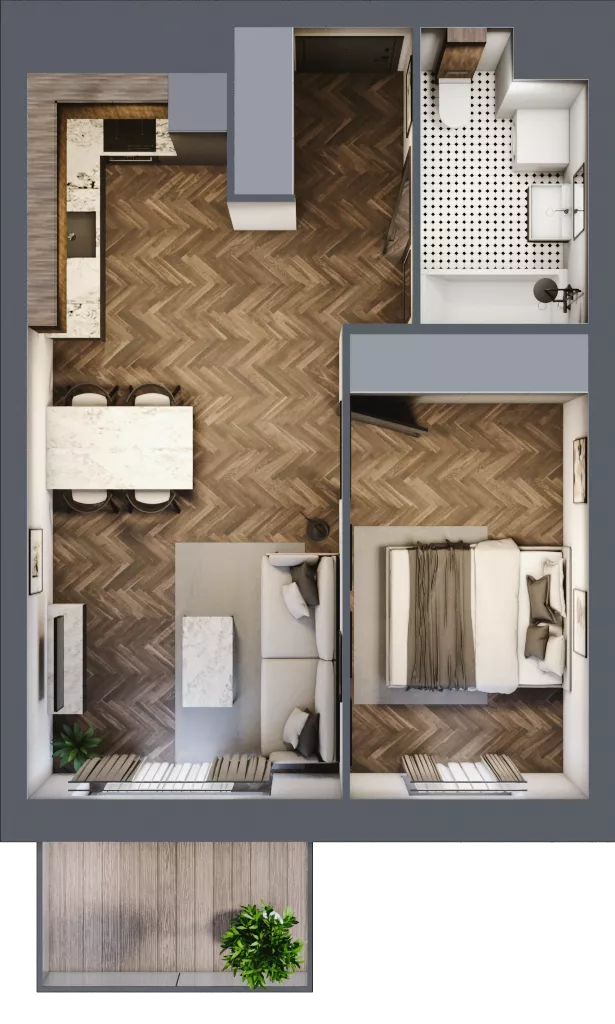2 pokoje, mieszkanie 42,33 m², piętro 2, oferta nr A2.02.16, Osiedle Aura, Toruń, Jakubskie Przedmieście, ul. Żółkiewskiego 35