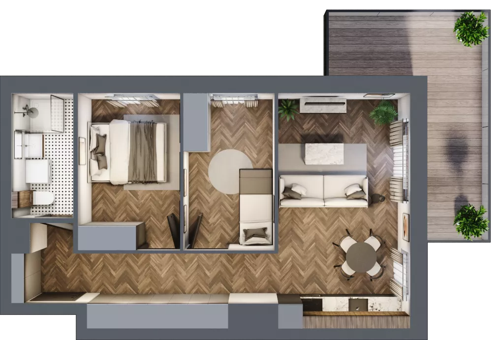 3 pokoje, mieszkanie 51,41 m², piętro 2, oferta nr A2.02.14, Osiedle Aura, Toruń, Jakubskie Przedmieście, ul. Żółkiewskiego 35