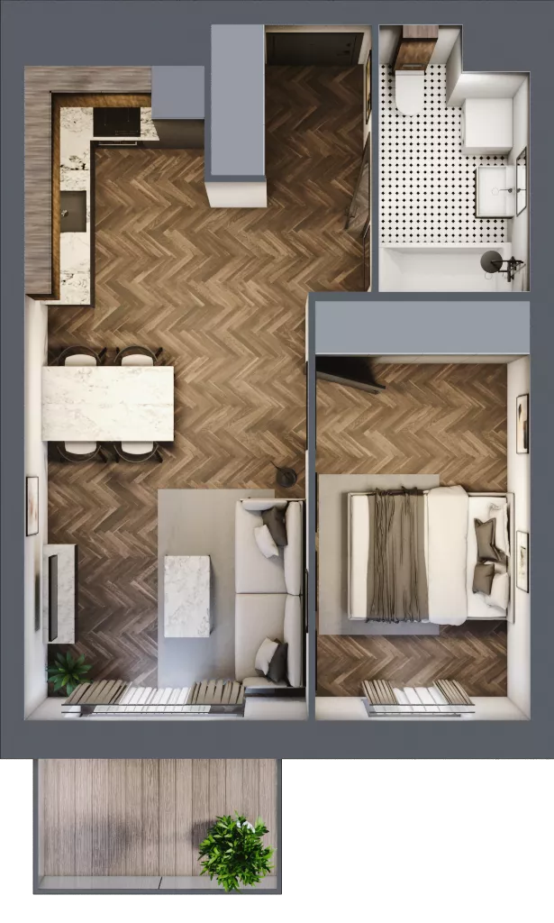 2 pokoje, mieszkanie 42,33 m², piętro 3, oferta nr A2.03.22, Osiedle Aura, Toruń, Jakubskie Przedmieście, ul. Żółkiewskiego 35