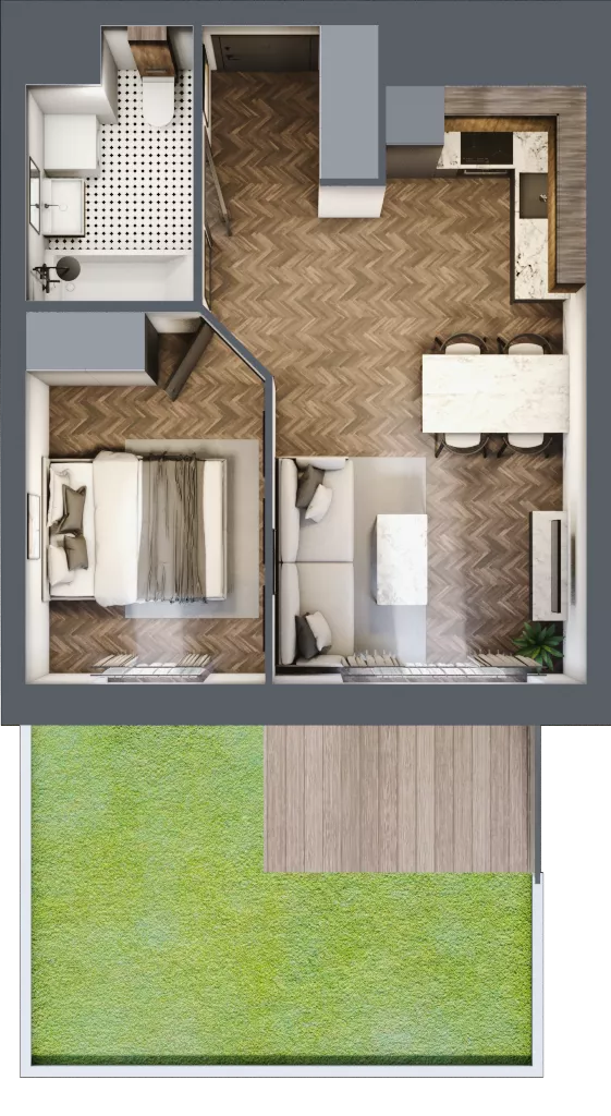 2 pokoje, mieszkanie 35,57 m², parter, oferta nr A3.00.10, Osiedle Aura, Toruń, Jakubskie Przedmieście, ul. Żółkiewskiego 35