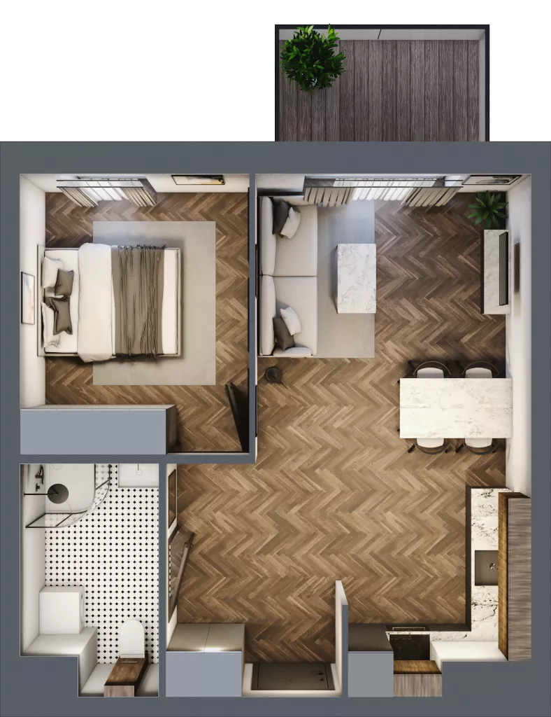 2 pokoje, mieszkanie 44,03 m², piętro 1, oferta nr A3.01.15, Osiedle Aura, Toruń, Jakubskie Przedmieście, ul. Żółkiewskiego 35