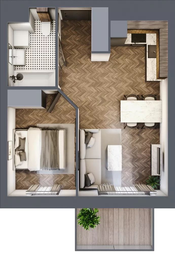 2 pokoje, mieszkanie 35,96 m², piętro 1, oferta nr A3.01.21, Osiedle Aura, Toruń, Jakubskie Przedmieście, ul. Żółkiewskiego 35