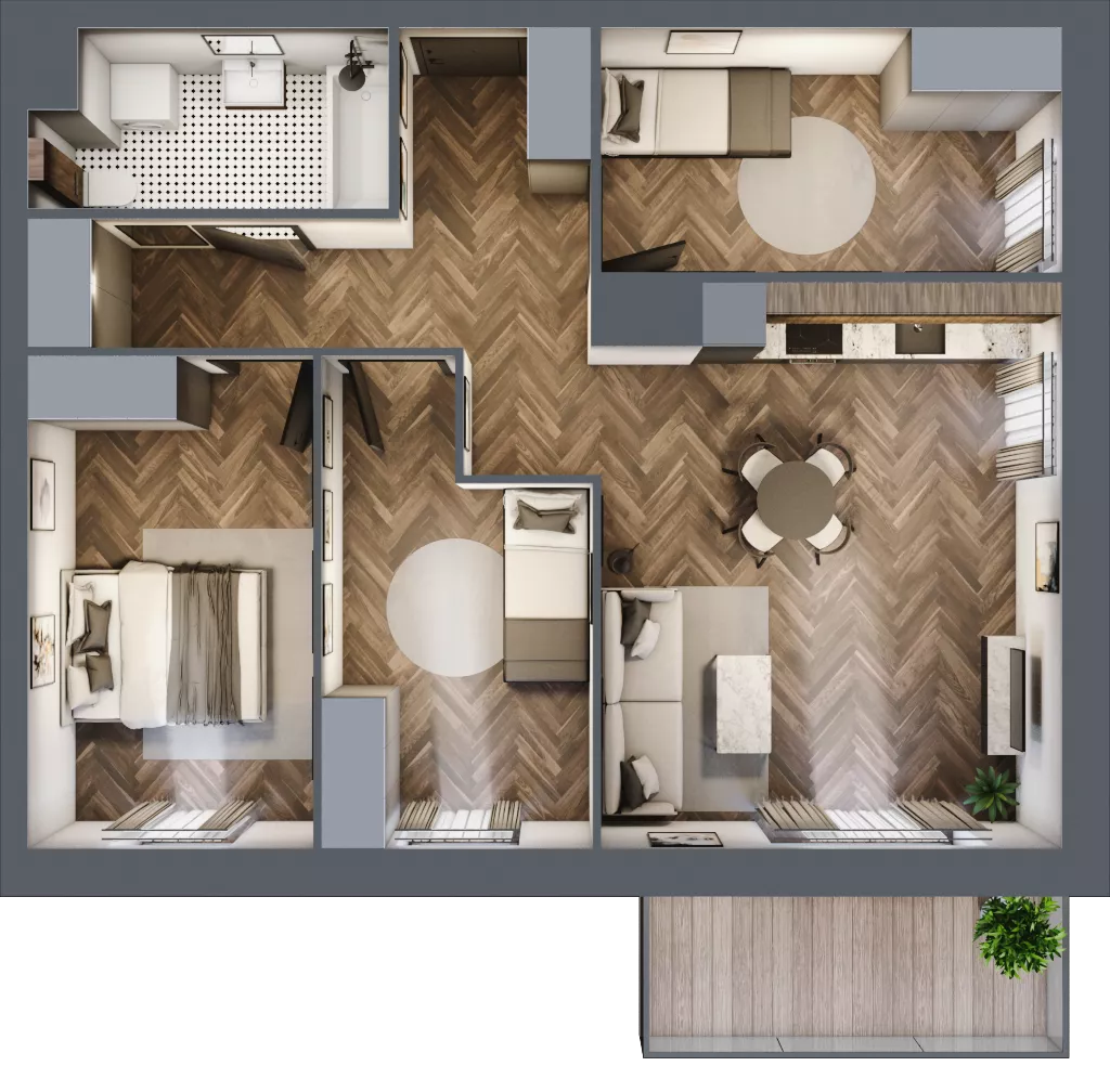 4 pokoje, mieszkanie 71,30 m², piętro 3, oferta nr A3.03.34, Osiedle Aura, Toruń, Jakubskie Przedmieście, ul. Żółkiewskiego 35
