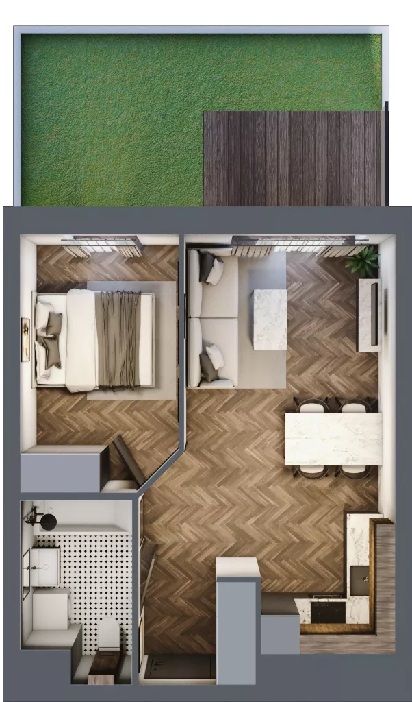2 pokoje, mieszkanie 36,81 m², parter, oferta nr A3.00.06, Osiedle Aura, Toruń, Jakubskie Przedmieście, ul. Żółkiewskiego 35