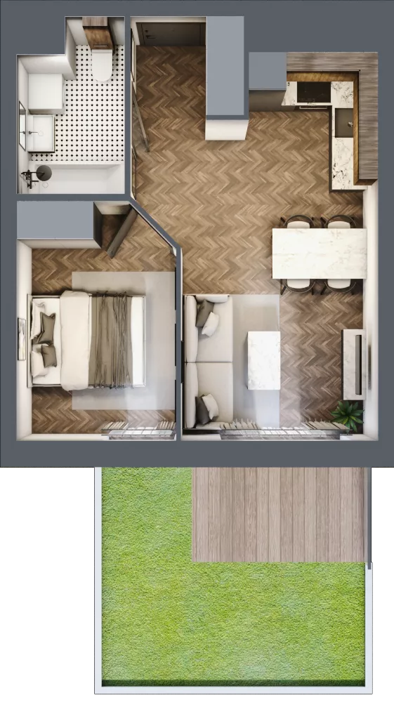 2 pokoje, mieszkanie 35,66 m², parter, oferta nr A3.00.11, Osiedle Aura, Toruń, Jakubskie Przedmieście, ul. Żółkiewskiego 35