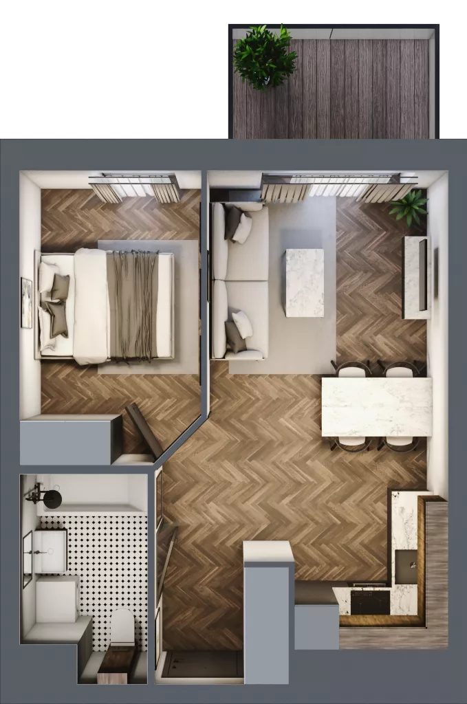 2 pokoje, mieszkanie 36,81 m², piętro 3, oferta nr A3.03.40, Osiedle Aura, Toruń, Jakubskie Przedmieście, ul. Żółkiewskiego 35