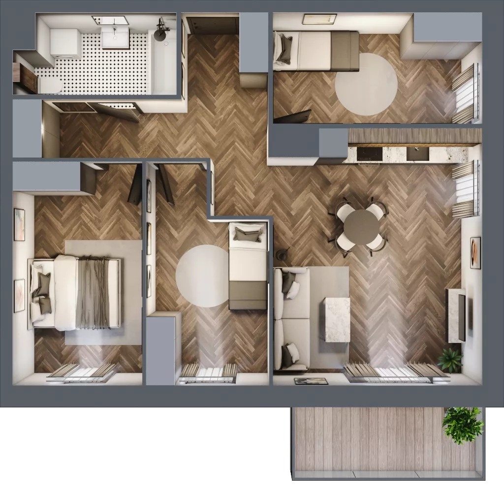 4 pokoje, mieszkanie 71,30 m², piętro 2, oferta nr A3.02.23, Osiedle Aura, Toruń, Jakubskie Przedmieście, ul. Żółkiewskiego 35