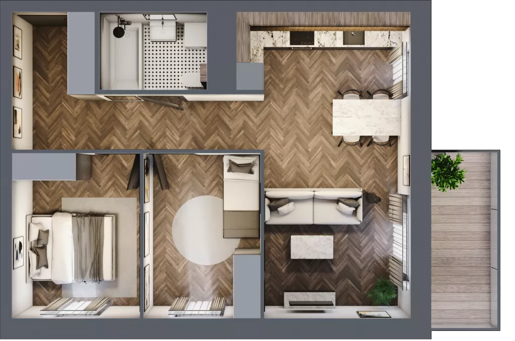 3 pokoje, mieszkanie 55,63 m², piętro 5, oferta nr A3.05.62, Osiedle Aura, Toruń, Jakubskie Przedmieście, ul. Żółkiewskiego 35