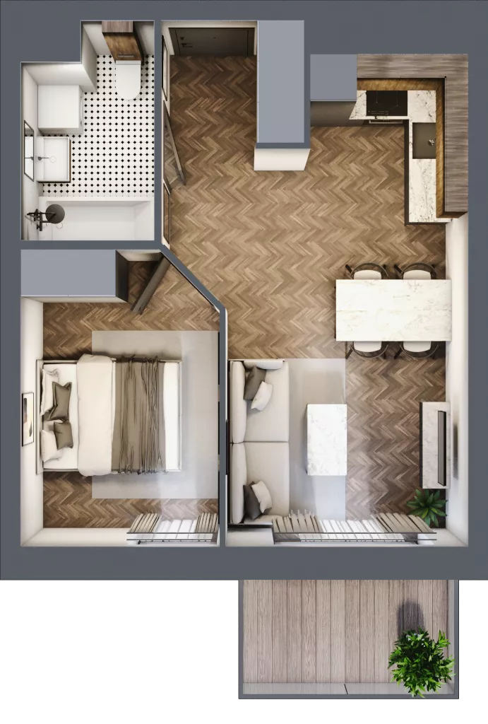 2 pokoje, mieszkanie 36,05 m², piętro 3, oferta nr A3.03.44, Osiedle Aura, Toruń, Jakubskie Przedmieście, ul. Żółkiewskiego 35