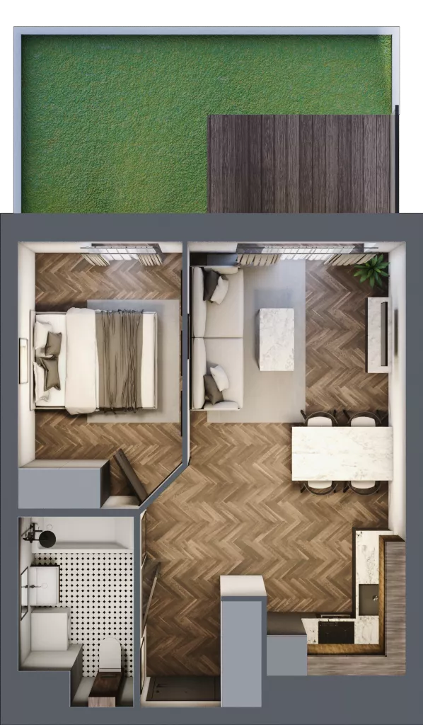 2 pokoje, mieszkanie 36,81 m², parter, oferta nr A3.00.07, Osiedle Aura, Toruń, Jakubskie Przedmieście, ul. Żółkiewskiego 35