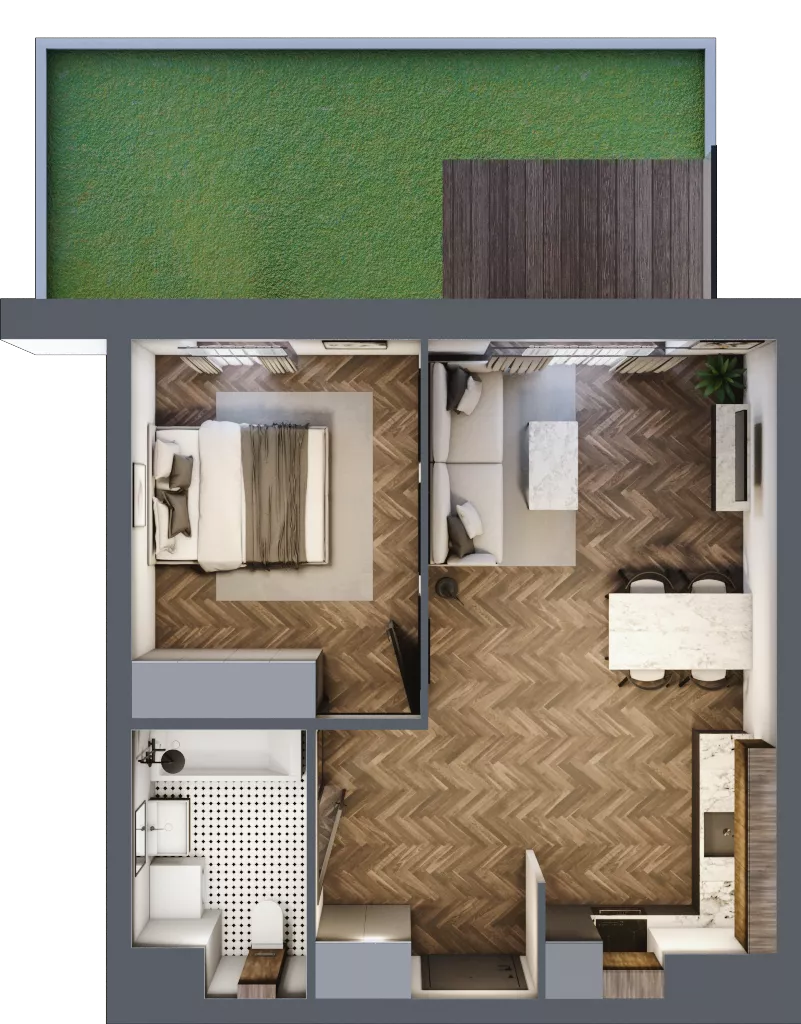 2 pokoje, mieszkanie 44,03 m², parter, oferta nr A3.00.04, Osiedle Aura, Toruń, Jakubskie Przedmieście, ul. Żółkiewskiego 35