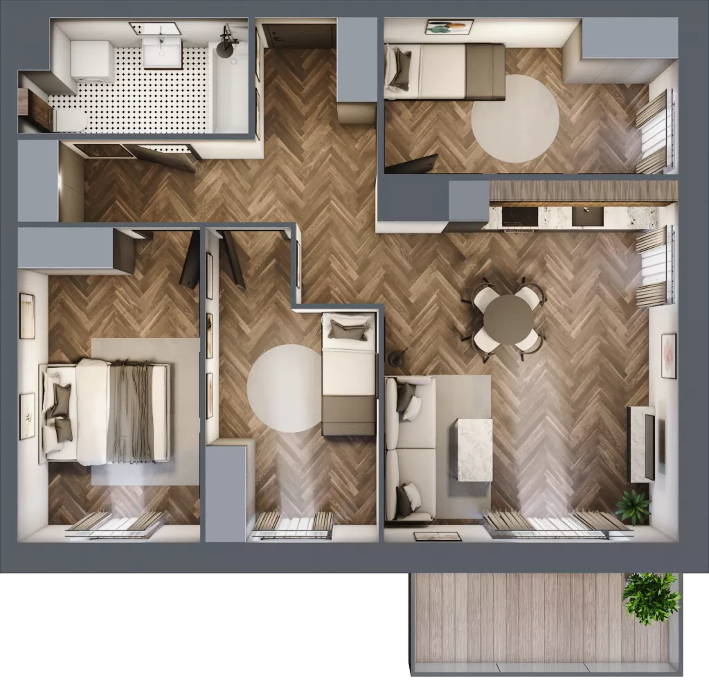 4 pokoje, mieszkanie 71,30 m², piętro 4, oferta nr A3.04.45, Osiedle Aura, Toruń, Jakubskie Przedmieście, ul. Żółkiewskiego 35