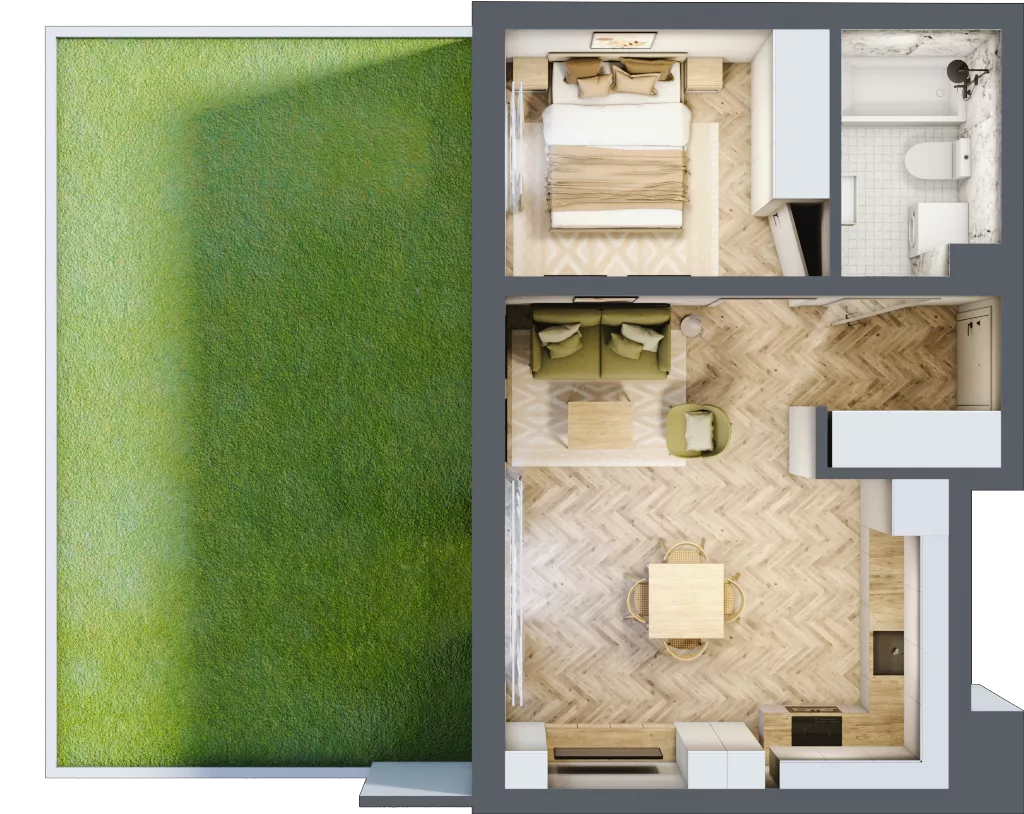 2 pokoje, mieszkanie 39,02 m², parter, oferta nr A_1_04, Bukovo Park, Szczecin, Północ, Bukowo, ul. Strzelców Karpackich