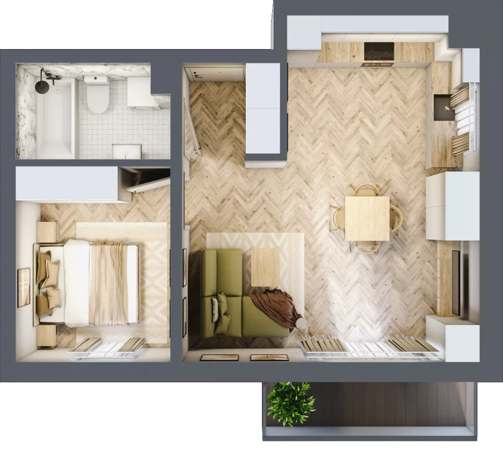 2 pokoje, mieszkanie 43,96 m², piętro 1, oferta nr A_1_14, Bukovo Park, Szczecin, Północ, Bukowo, ul. Strzelców Karpackich
